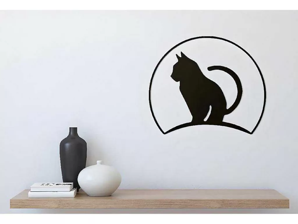 Placa De Parede Decorativa*EPIKASA Decoração Metalica Gatos 4, Preto, 60X1,5X48 Cm,