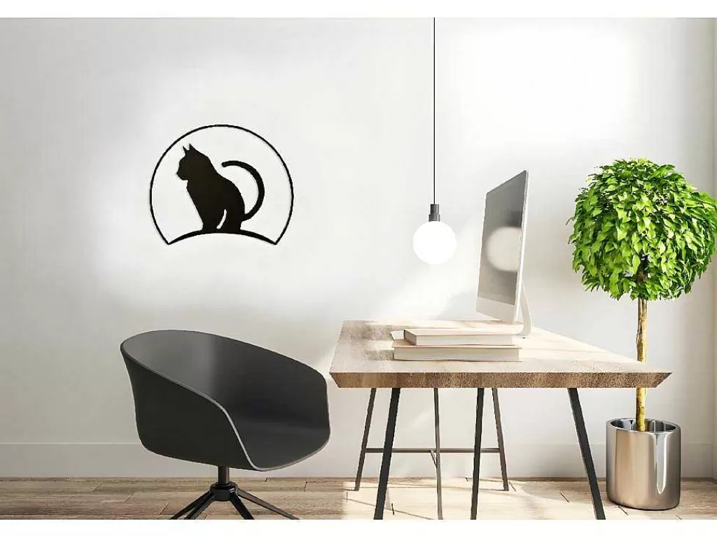 Placa De Parede Decorativa*EPIKASA Decoração Metalica Gatos 4, Preto, 60X1,5X48 Cm,