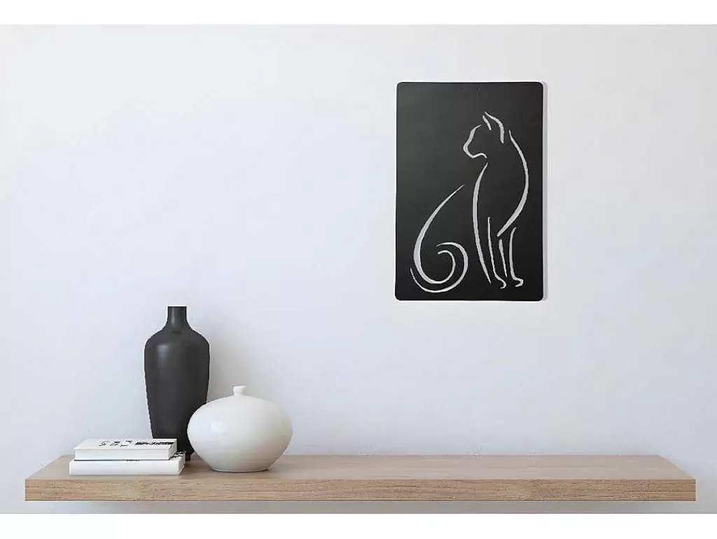 Placa De Parede Decorativa*EPIKASA Decoração Metalica Gatos 5, Preto, 30X1,5X45 Cm,