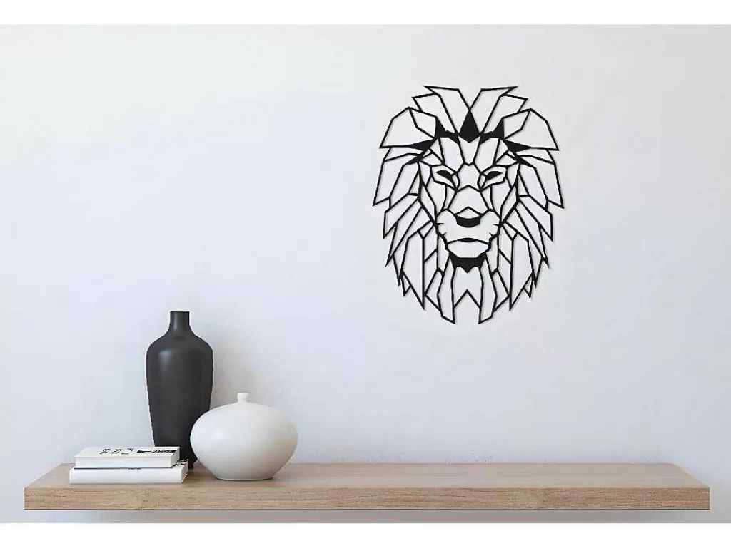 Placa De Parede Decorativa*EPIKASA Decoração Metalica Leao 4, Preto, 40X1,5X50 Cm,