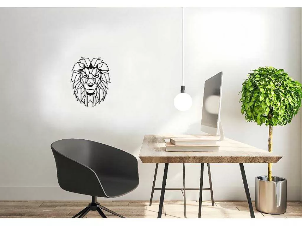 Placa De Parede Decorativa*EPIKASA Decoração Metalica Leao 4, Preto, 40X1,5X50 Cm,