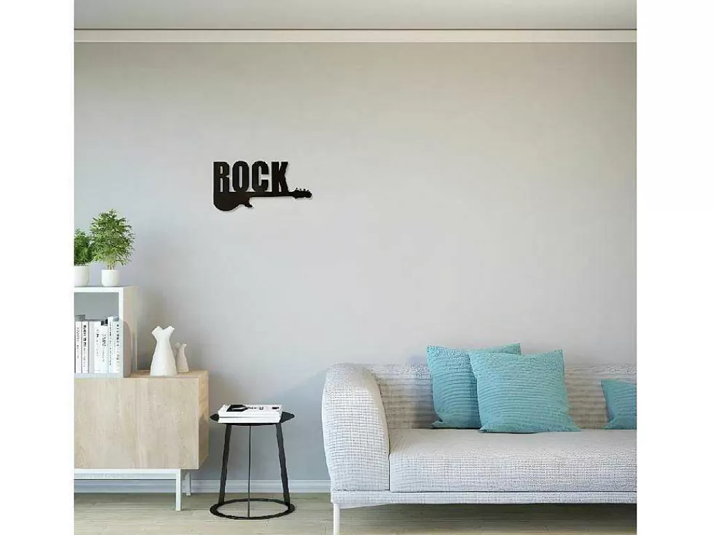 Placa De Parede Decorativa*EPIKASA Decoração Metalica Rock 2, Preto, 50X1,5X25 Cm,