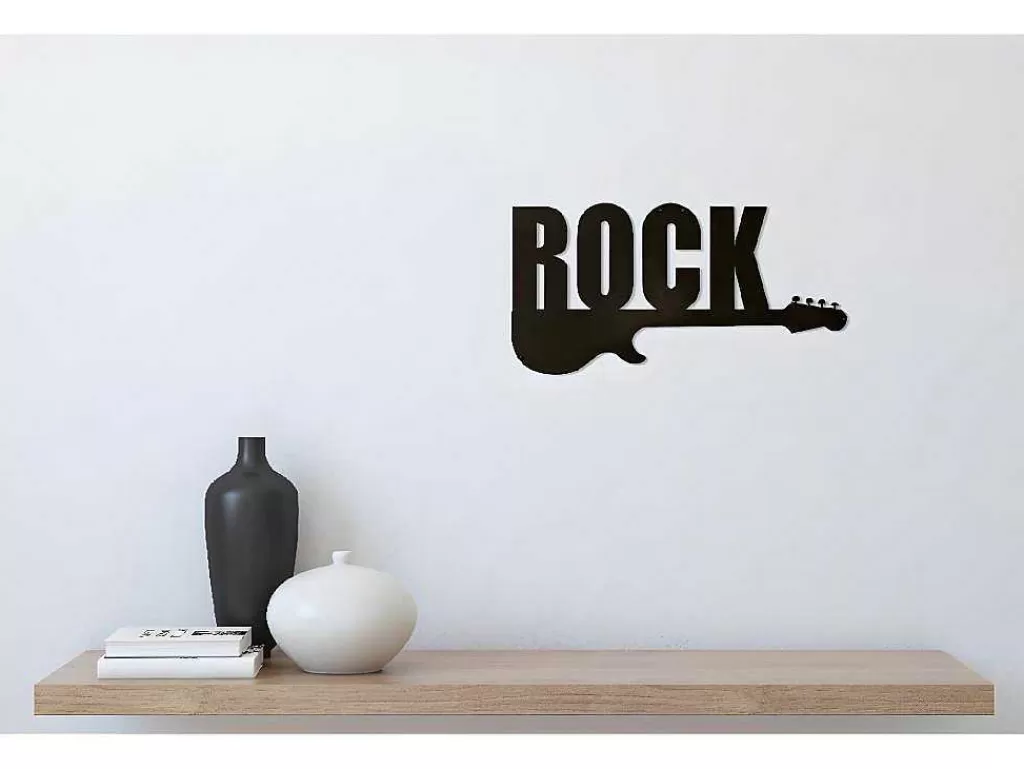 Placa De Parede Decorativa*EPIKASA Decoração Metalica Rock 2, Preto, 50X1,5X25 Cm,