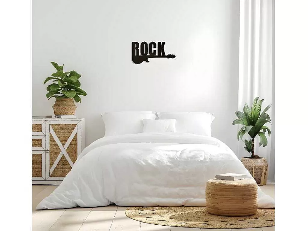 Placa De Parede Decorativa*EPIKASA Decoração Metalica Rock 2, Preto, 50X1,5X25 Cm,