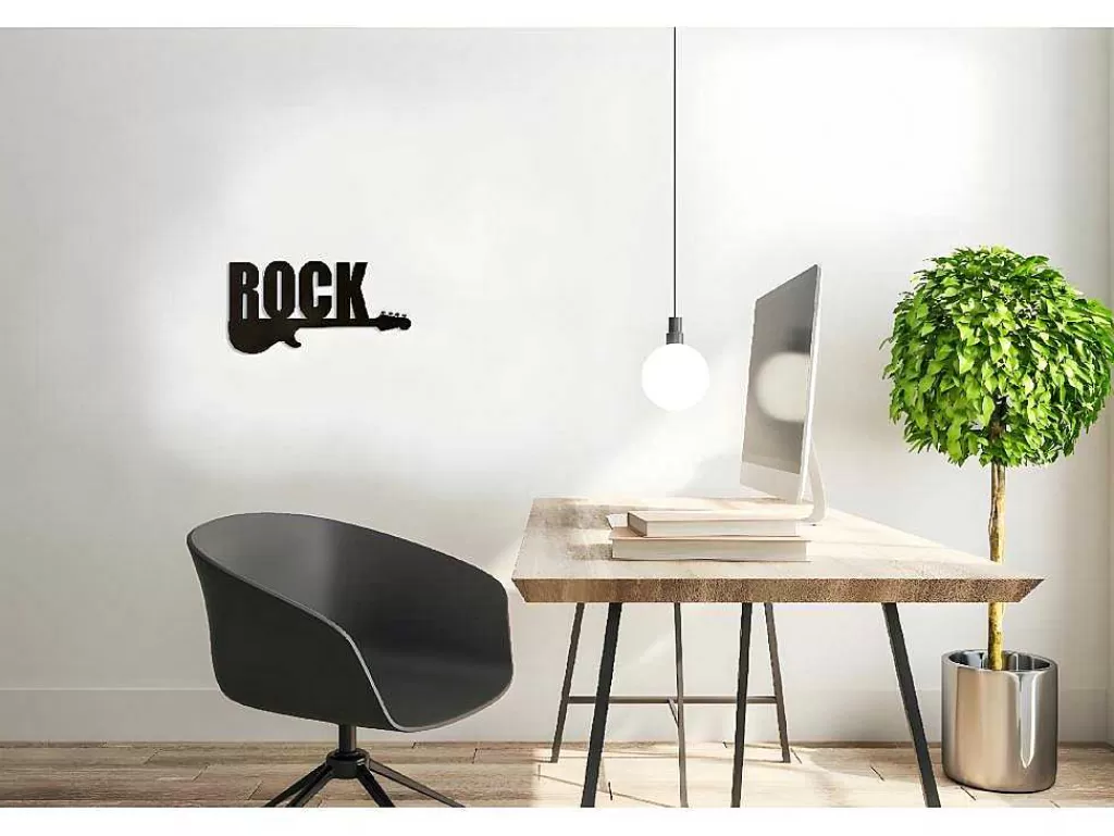 Placa De Parede Decorativa*EPIKASA Decoração Metalica Rock 2, Preto, 50X1,5X25 Cm,