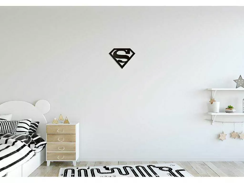Placa De Parede Decorativa*EPIKASA Decoração Metalica Superman, Preto, 40X1,5X31 Cm,