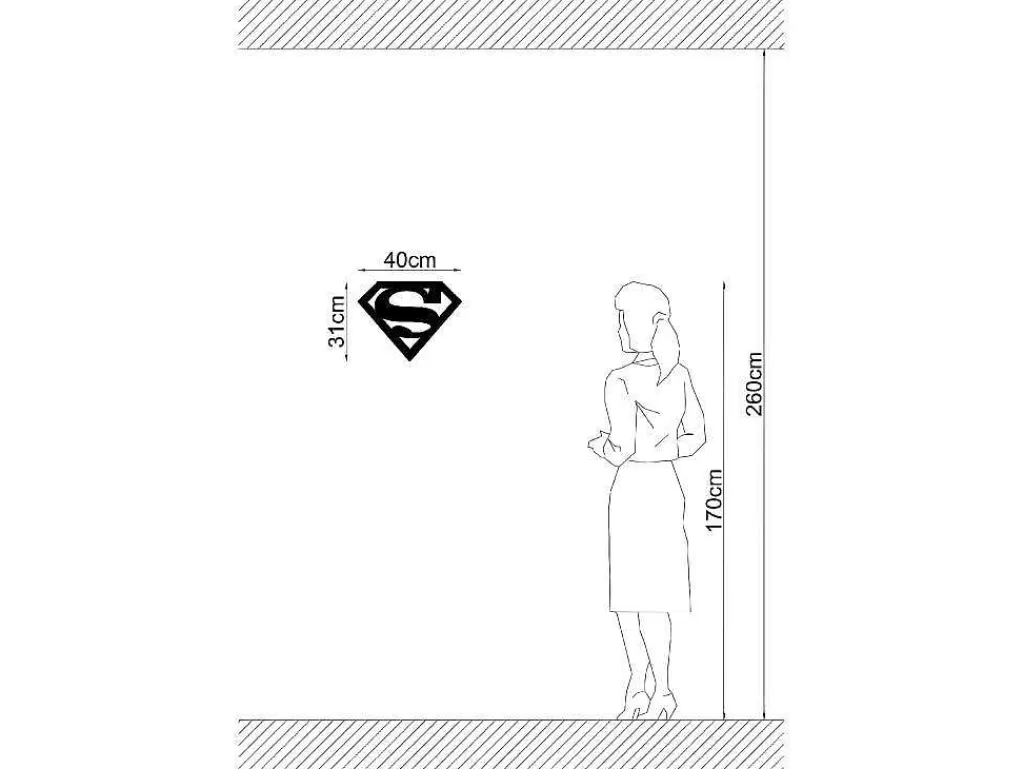 Placa De Parede Decorativa*EPIKASA Decoração Metalica Superman, Preto, 40X1,5X31 Cm,