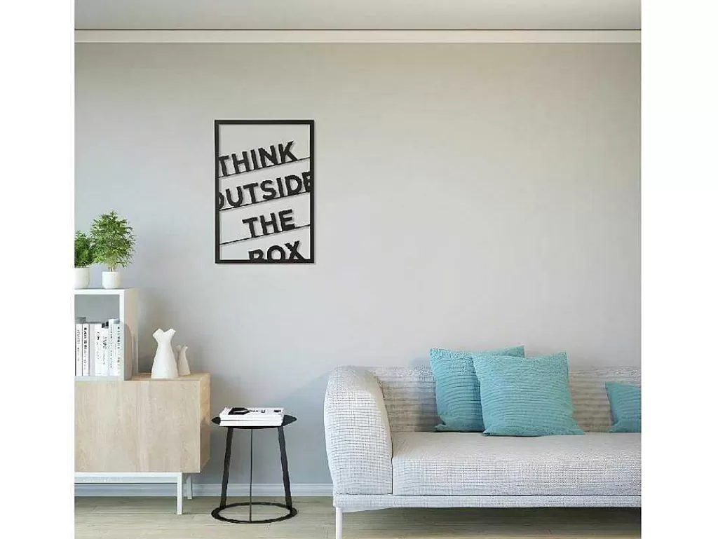 Placa De Parede Decorativa*EPIKASA Decoração Metalica Think Outside The Box 2, Preto, 50X1,5X70 Cm,