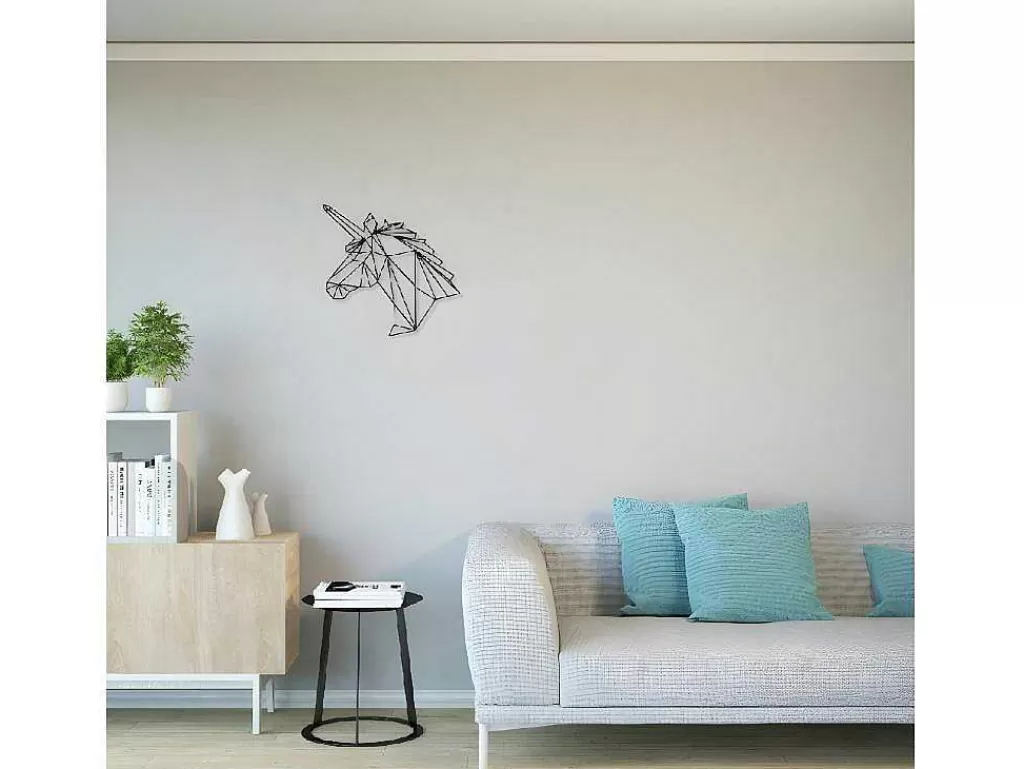Placa De Parede Decorativa*EPIKASA Decoração Metalica Unicornio, Preto, 53X1,5X50 Cm,