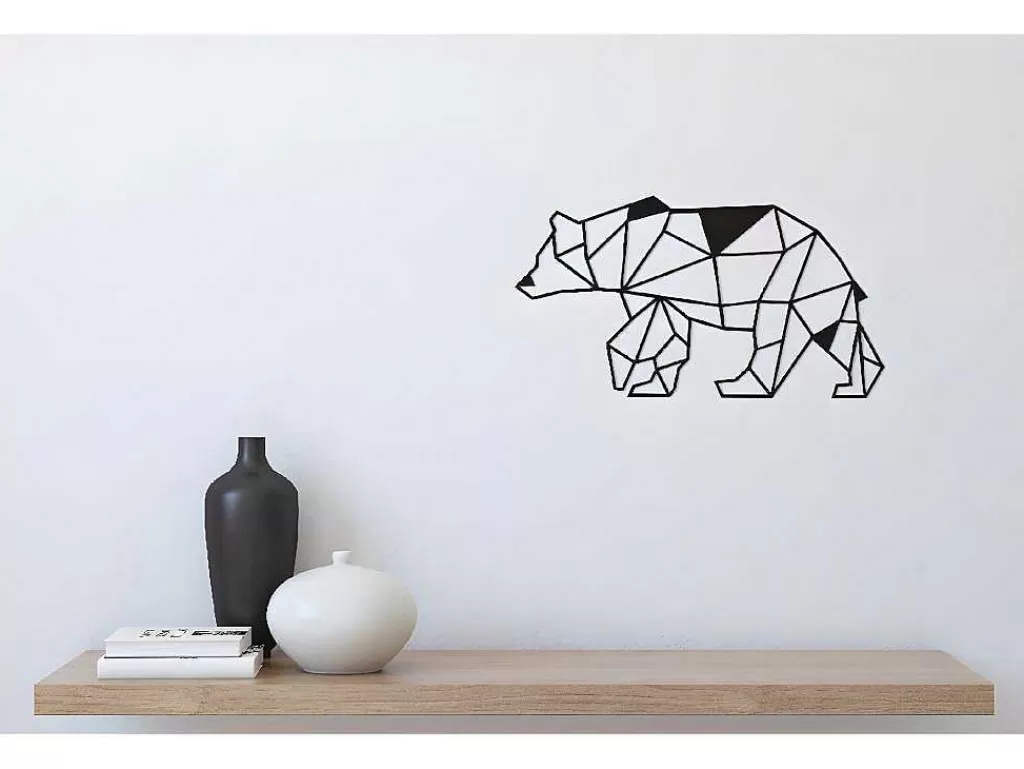 Placa De Parede Decorativa*EPIKASA Decoração Metalica Urso 4, Preto, 55X1,5X30 Cm,