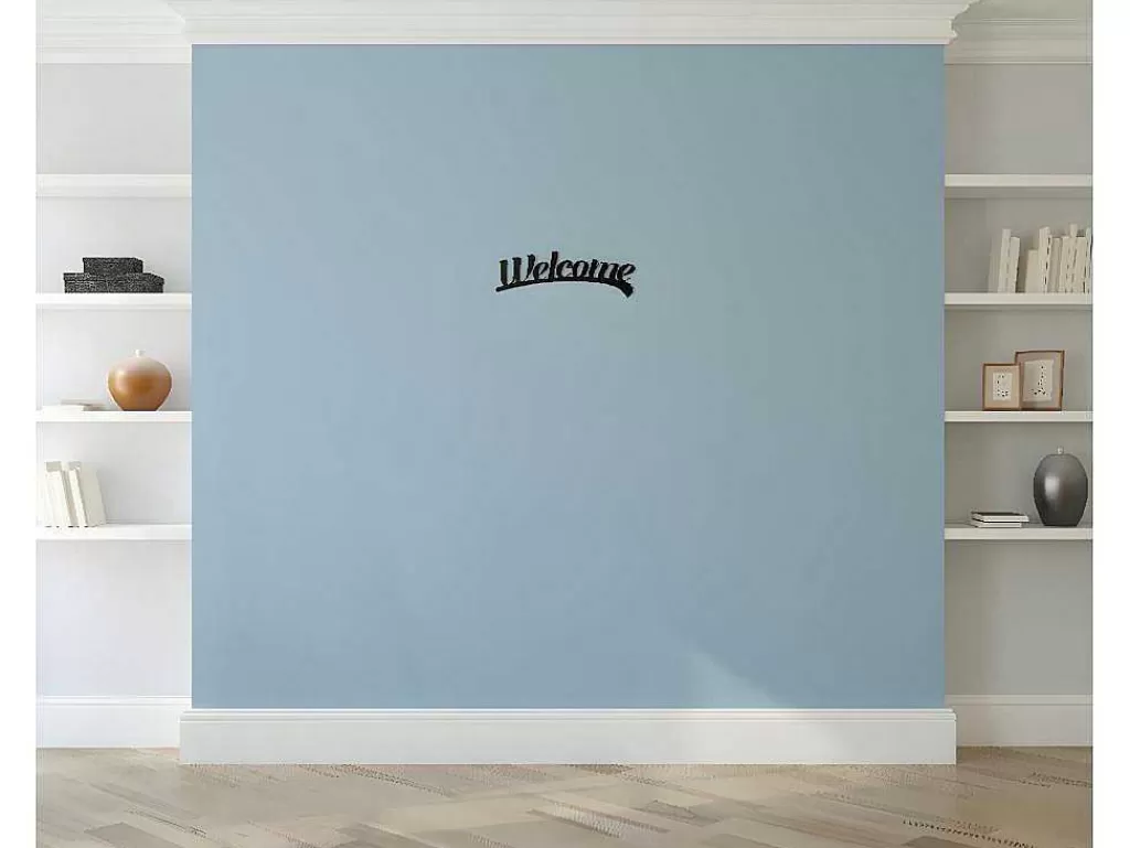 Placa De Parede Decorativa*EPIKASA Decoração Metalica Welcome 3, Preto, 50X1,5X15 Cm,