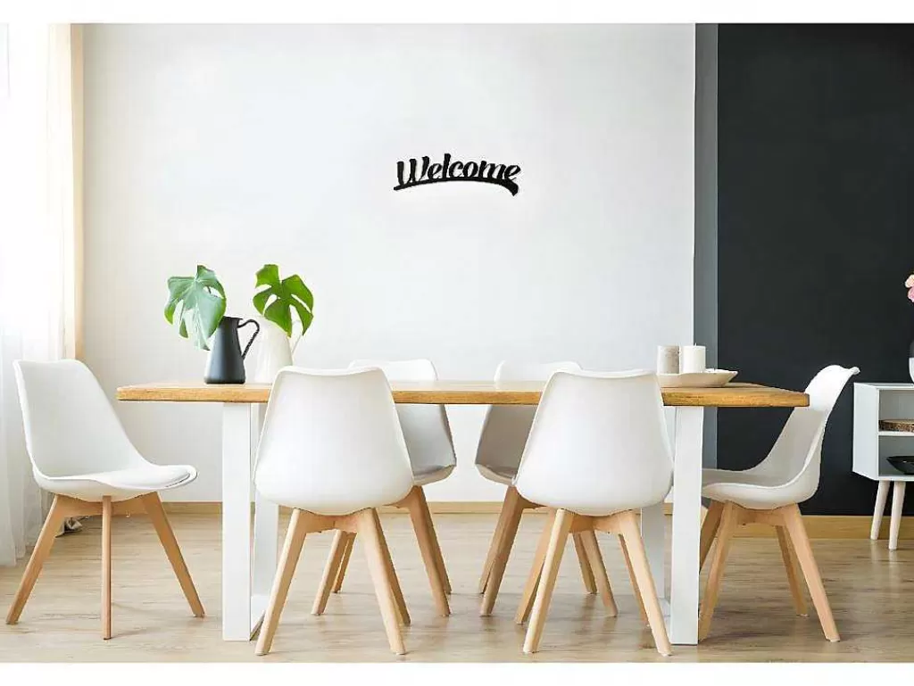Placa De Parede Decorativa*EPIKASA Decoração Metalica Welcome 3, Preto, 50X1,5X15 Cm,
