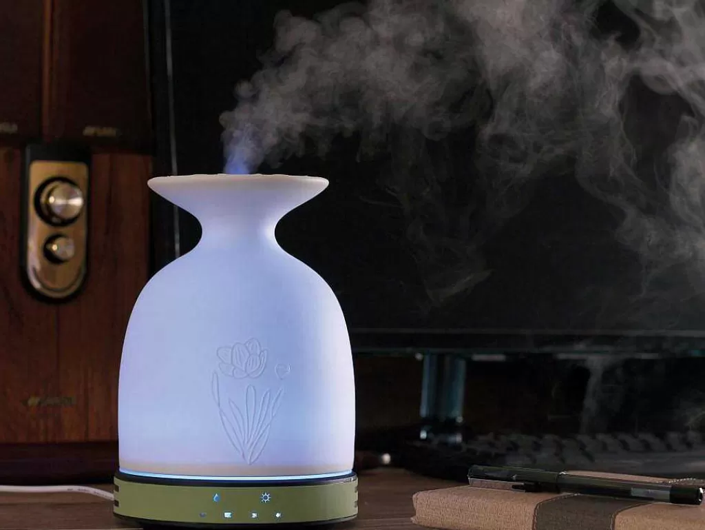 Objeto De Decoração Interior*Purline Diffuseur D'Aromes Par Ultrasons 12W Avec Led En Verre Blanc