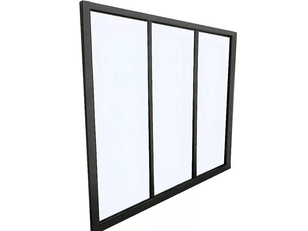 Divisória De Ambiente*Vente-unique Divisória De Vidro Bayview Em Aluminio Termolacado Preto - 90X130 Cm