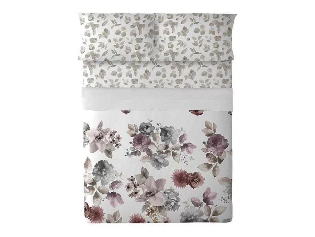 Roupa De Cama*Purline Drap De Dessus 100% Coton 1 Piece Blanc A Fleurs Pastels 220X240