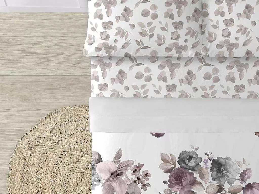 Roupa De Cama*Purline Drap De Dessus 100% Coton 1 Piece Blanc A Fleurs Pastels 220X240