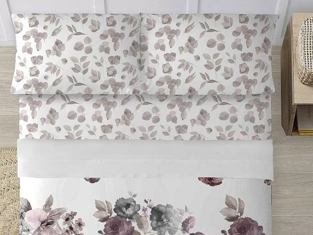 Roupa De Cama*Purline Drap De Dessus 100% Coton 1 Piece Blanc A Fleurs Pastels 220X240