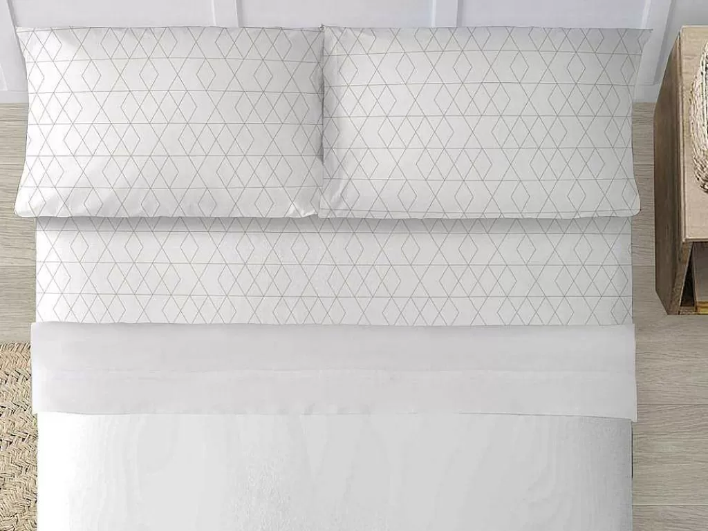 Roupa De Cama*Purline Drap De Dessus 100% Coton 1 Piece Blanc A Motifs Jungle 260 X 240