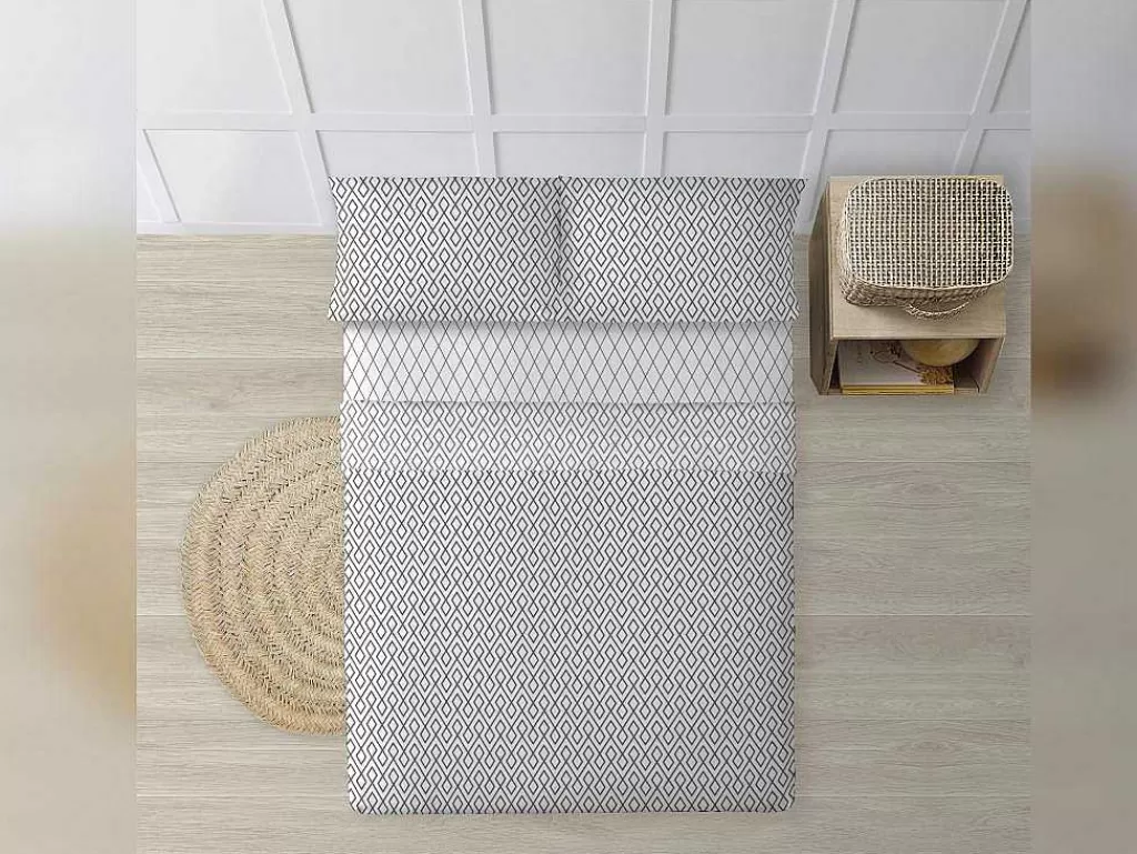 Roupa De Cama*Purline Drap De Dessus 100% Coton 1 Piece Gris A Motifs 155X240