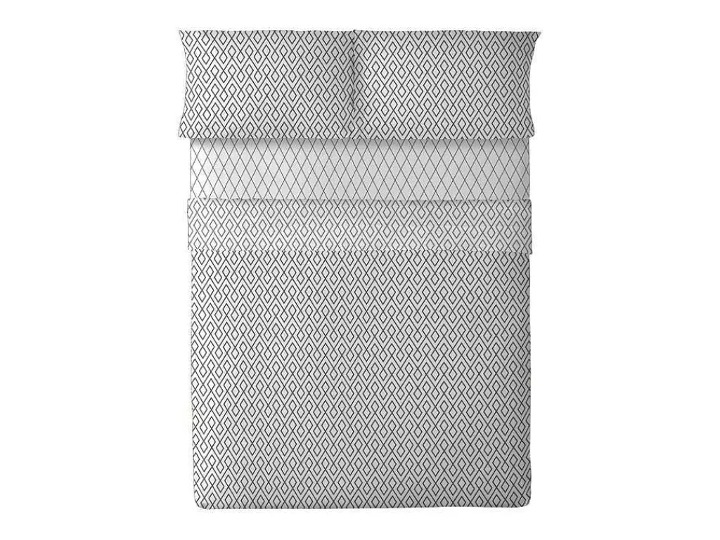 Roupa De Cama*Purline Drap De Dessus 100% Coton 1 Piece Gris A Motifs 155X240