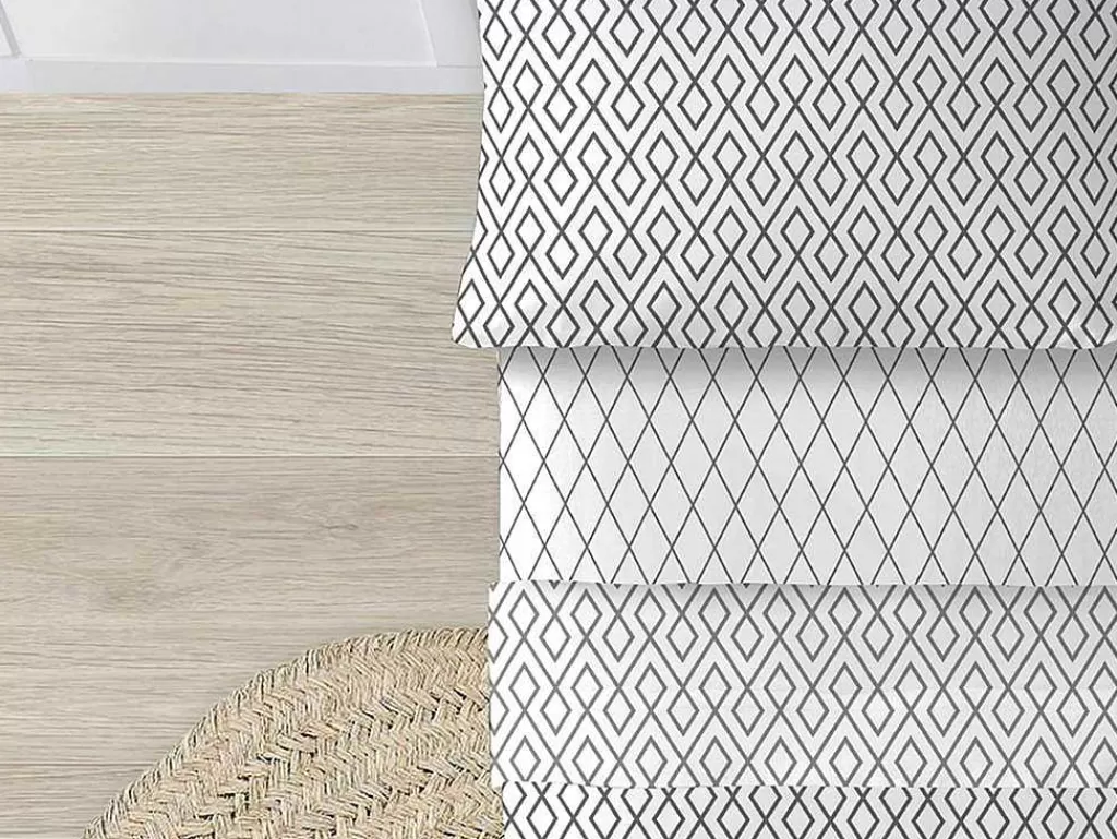 Roupa De Cama*Purline Drap De Dessus 100% Coton 1 Piece Gris A Motifs 155X240