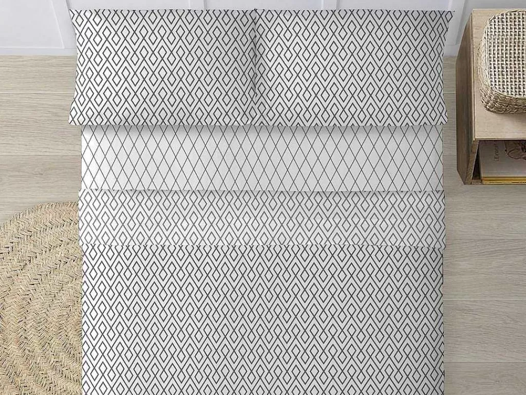 Roupa De Cama*Purline Drap De Dessus 100% Coton 1 Piece Gris A Motifs 155X240