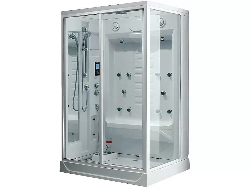 Cabine De Duche*Shower & Design Duche Retangular Hidromassagem-Banho Turco Arthemis Em Acrilico Reforcado Com 12 Jatos De Massagem E Chuva Tropical