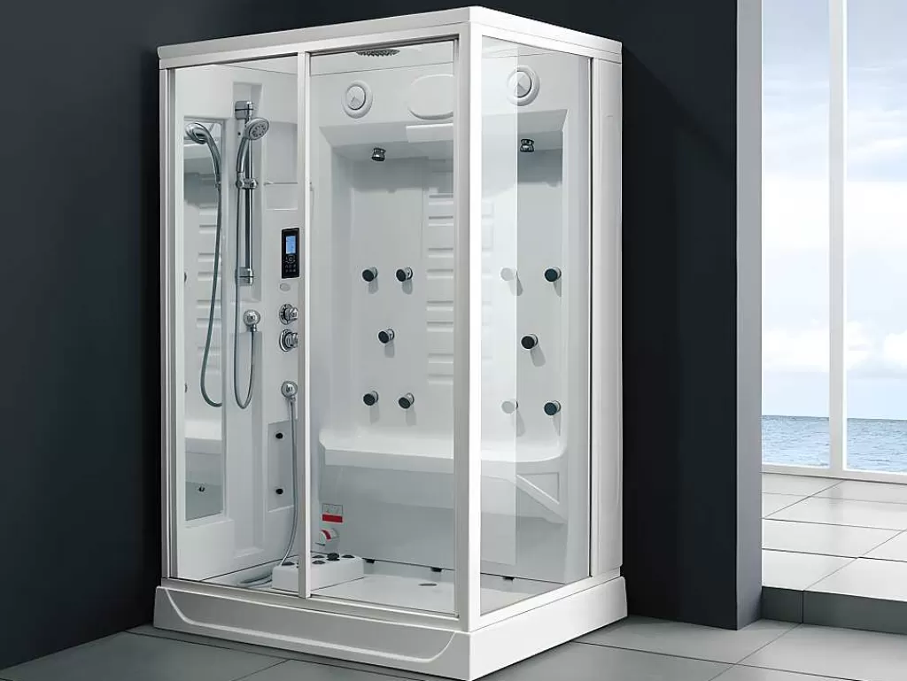 Cabine De Duche*Shower & Design Duche Retangular Hidromassagem-Banho Turco Arthemis Em Acrilico Reforcado Com 12 Jatos De Massagem E Chuva Tropical