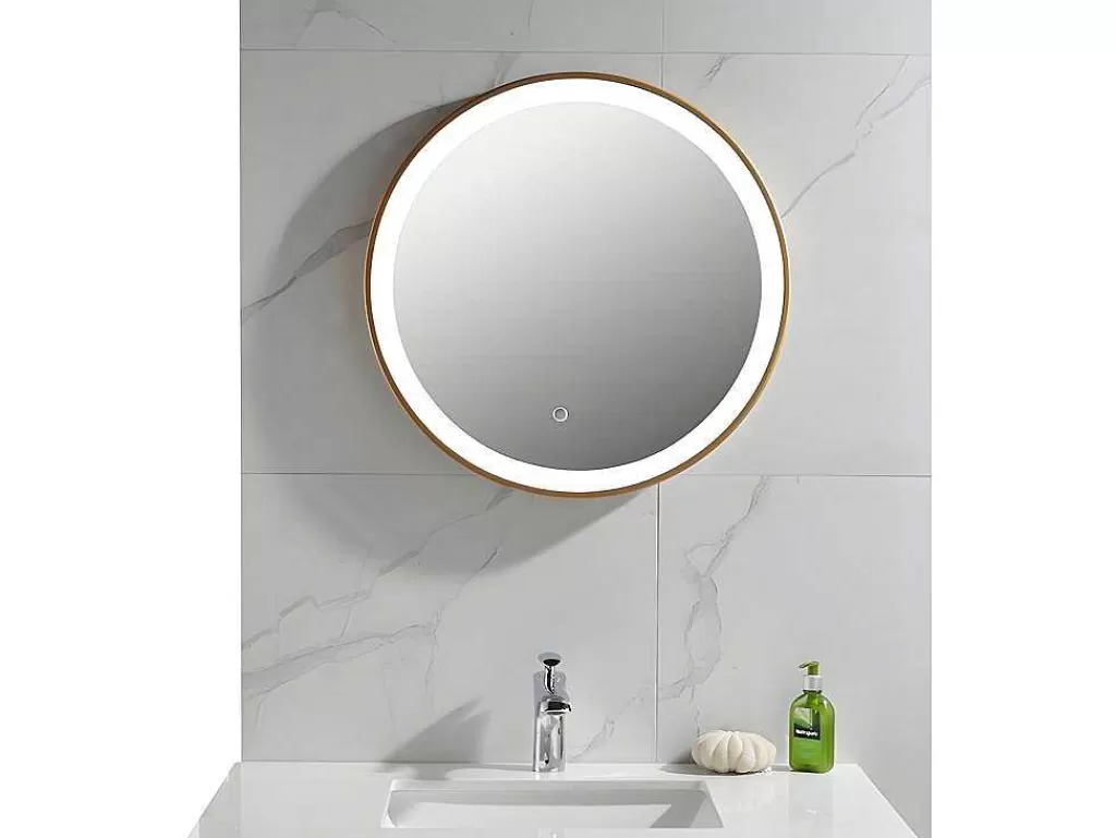 Acessórios De Casa De Banho*OZAIA Espelho De Casa De Banho Luminoso Redondo Com Leds Numea Dourado - C60 X E3,5 X A60