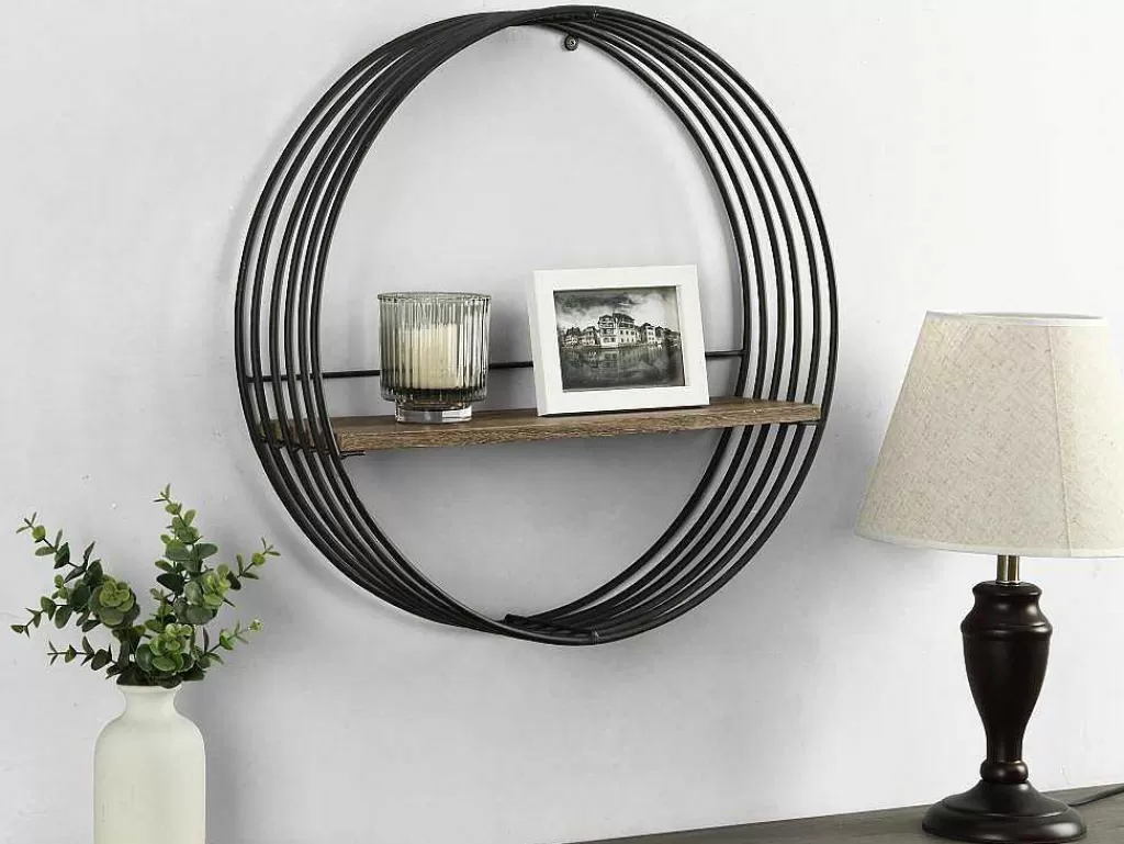 Biblioteca, Vitrina, Estante*Vente-unique Estante De Parede Com 1 Prateleira Mdf E Metal C50 X L13 X A50 Cm Cor Preta - Moha