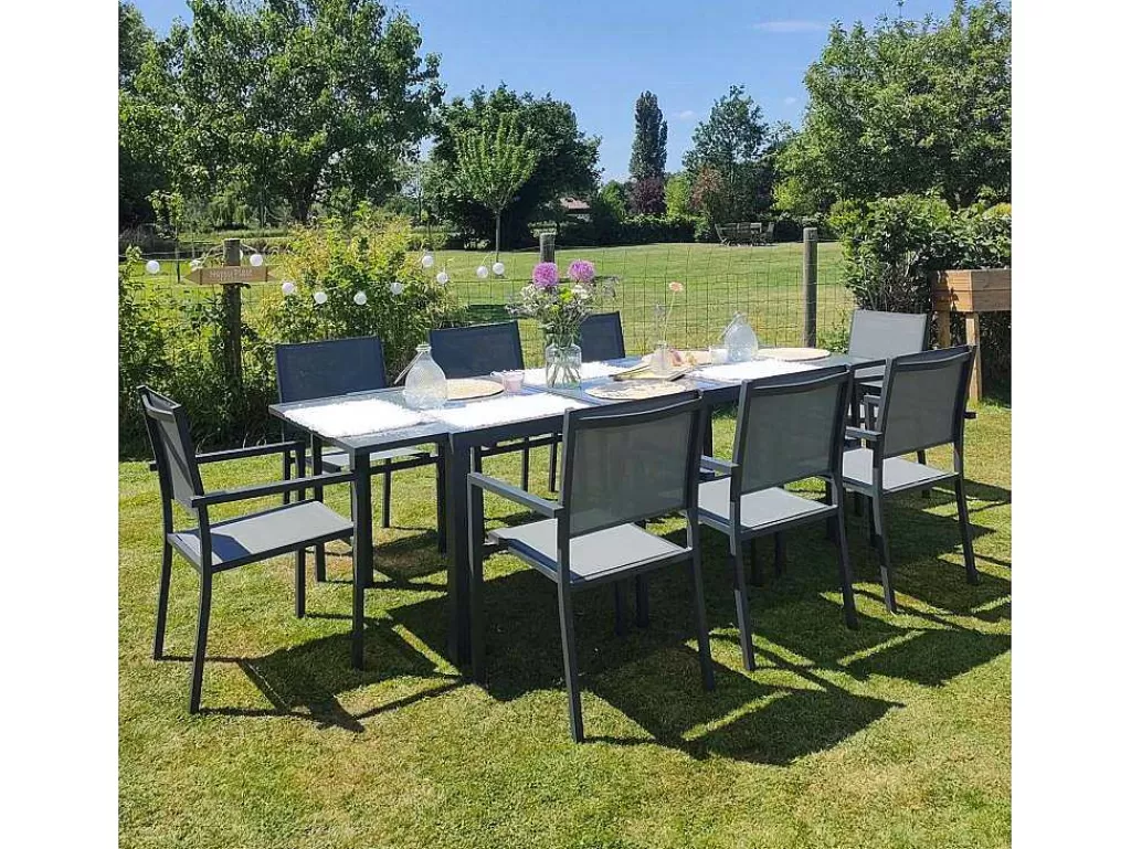 Conjunto Mesa E Cadeiras De Jardim*Happy Garden Firenze Conjunto De Moveis De Jardim Extensiveis Em Cinzento Têxtileno 8 Lugares - Antracite De Aluminio