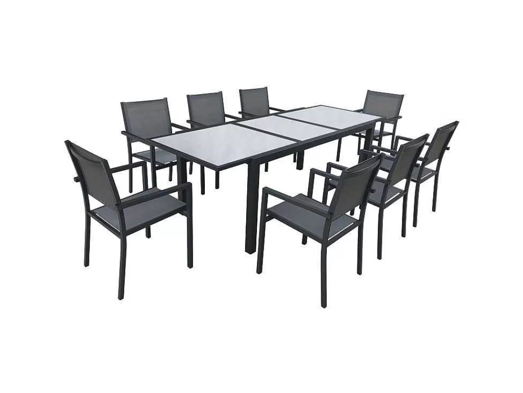Conjunto Mesa E Cadeiras De Jardim*Happy Garden Firenze Conjunto De Moveis De Jardim Extensiveis Em Cinzento Têxtileno 8 Lugares - Antracite De Aluminio