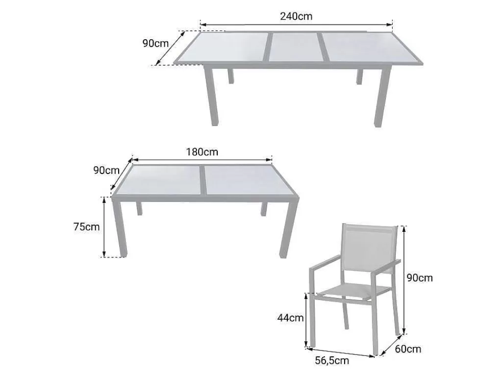 Conjunto Mesa E Cadeiras De Jardim*Happy Garden Firenze Conjunto De Moveis De Jardim Extensiveis Em Cinzento Têxtileno 8 Lugares - Antracite De Aluminio