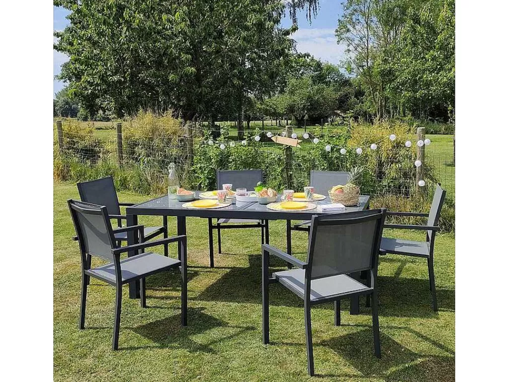 Conjunto Mesa E Cadeiras De Jardim*Happy Garden Firenze Conjunto De Moveis De Jardim Extensiveis Em Cinzento Têxtileno 8 Lugares - Antracite De Aluminio