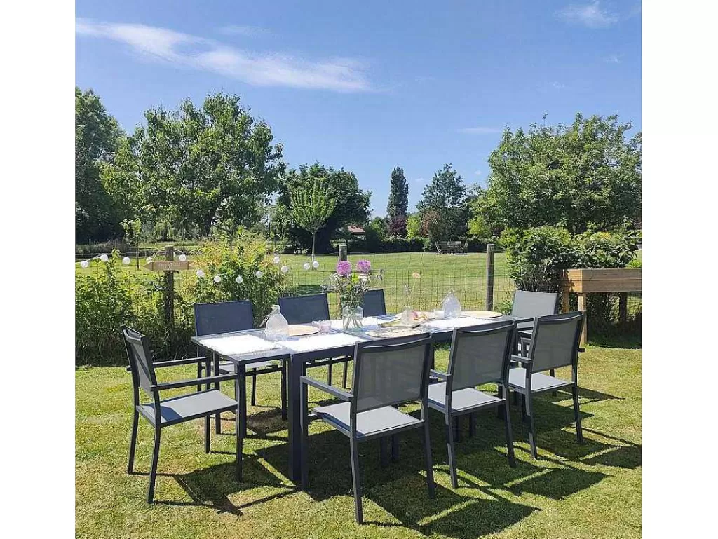 Conjunto Mesa E Cadeiras De Jardim*Happy Garden Firenze Conjunto De Moveis De Jardim Extensiveis Em Cinzento Têxtileno 8 Lugares - Antracite De Aluminio
