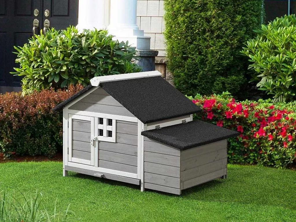 Acessórios Para Animais De Estimação*Vente-unique Galinheiro De Madeira Com Poedouro, Para 2 Galinhas, C106 X L64 X A71 Cm Branco E Cinza - Anser
