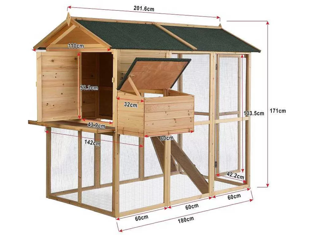 Acessórios Para Animais De Estimação*Vente-unique Galinheiro Em Madeira Com Cerca Para 8 Galinhas C. 201 X L. 142 X A. 171 Cm Natural - Gallus