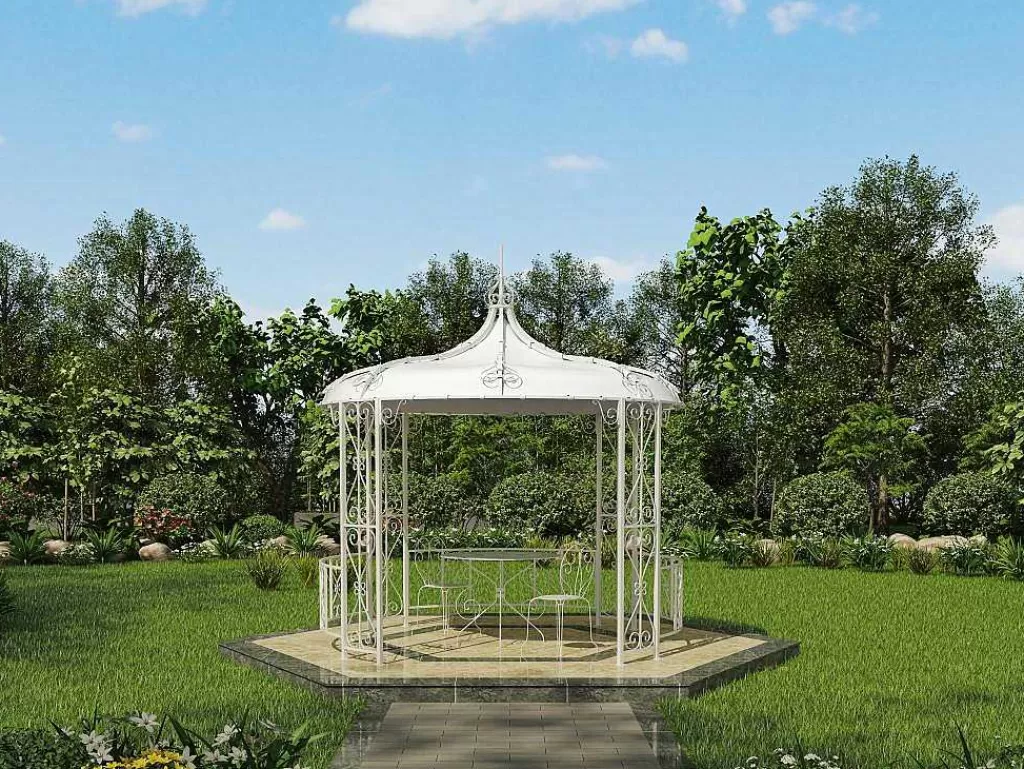 Pérgola, Coreto, Quiosque*EXPERTLAND Gazebo De Jardim Em Metal Estilo Ferro Forjado D300 X A290 Cm Branco - Tilcara