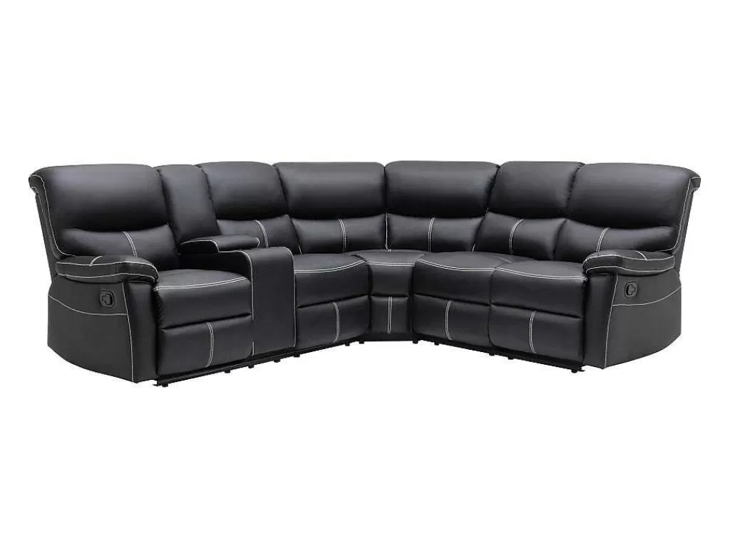 Sofá De Relaxamento Manual*Vente-unique Grande Sofá De Canto Articulado Em Pele Sintética Preto - Canby