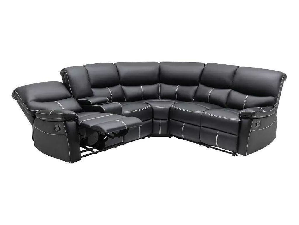Sofá De Relaxamento Manual*Vente-unique Grande Sofá De Canto Articulado Em Pele Sintética Preto - Canby