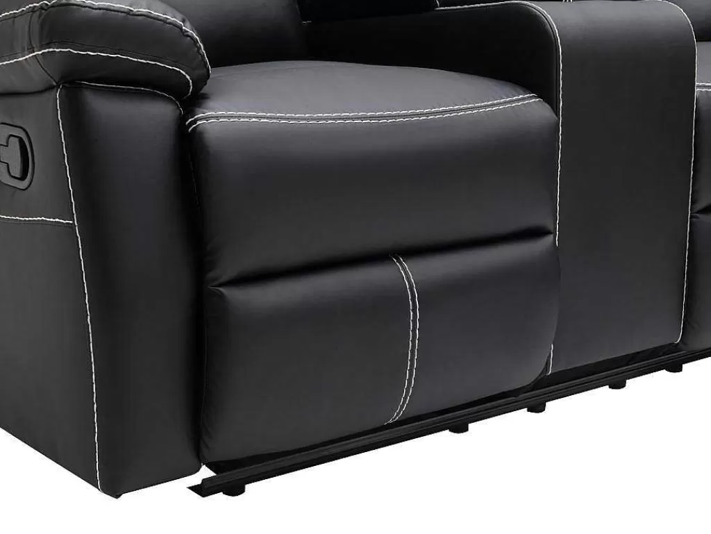 Sofá De Relaxamento Manual*Vente-unique Grande Sofá De Canto Articulado Em Pele Sintética Preto - Canby