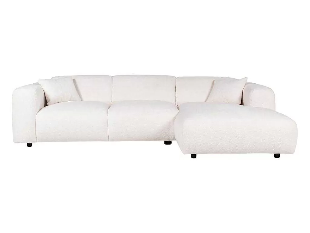 Sofá De Canto*Maison Céphy Grande Sofá De Canto Direito Em Tecido Boucle Branco - Pogni