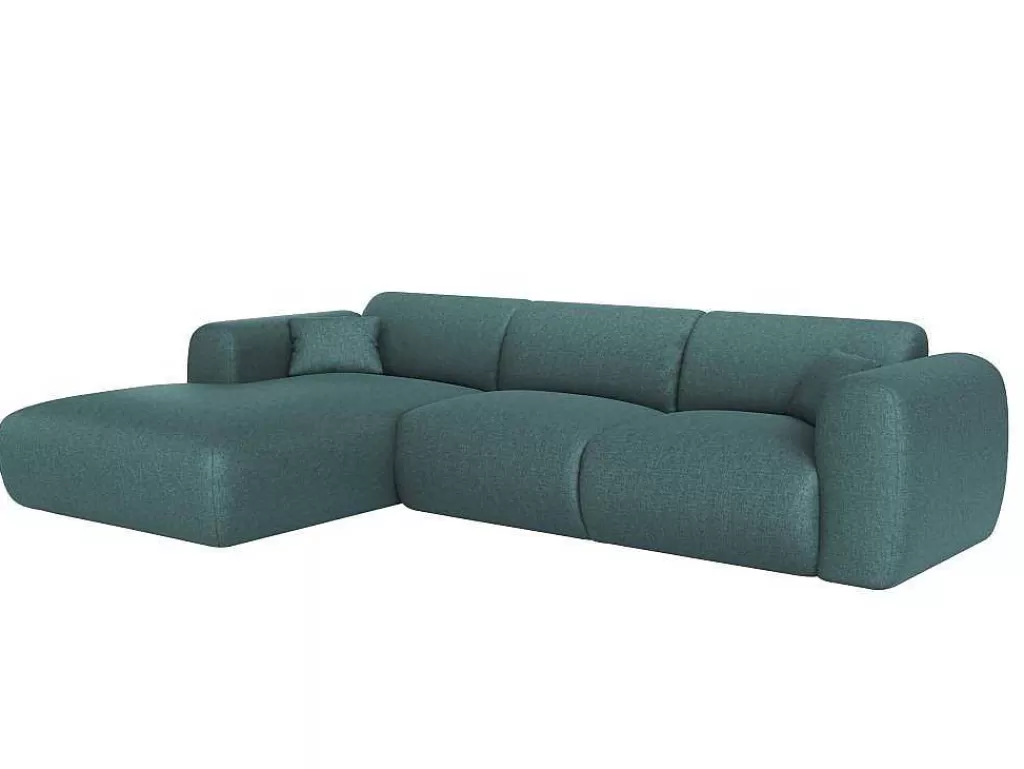 Promoções Sofás & Poltronas*Maison Céphy Grande Sofá De Canto Esquerdo Em Tecido Azul Matizado - Pogni