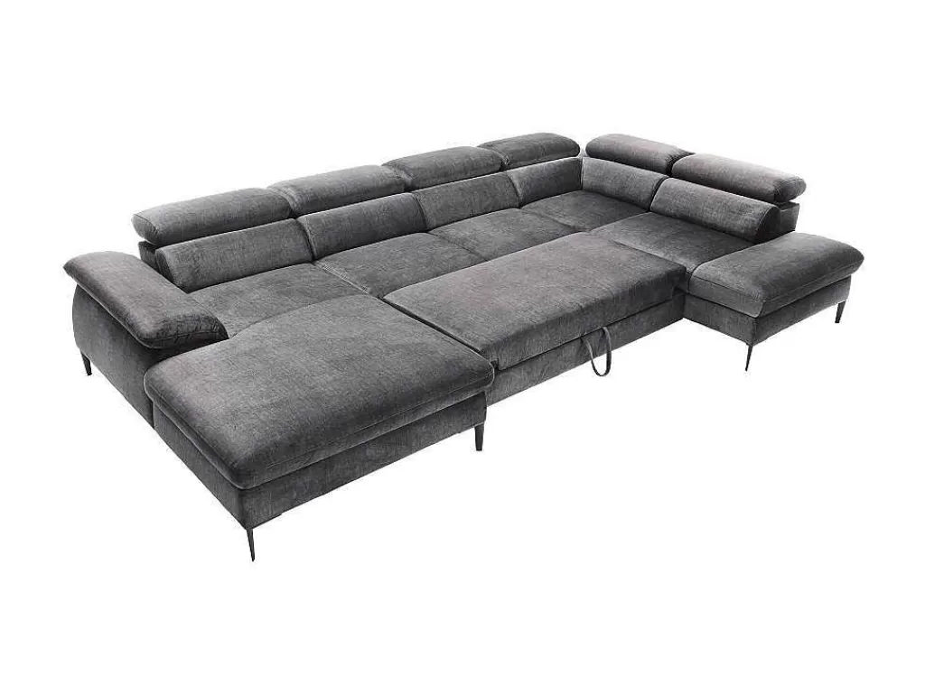 Promoções Sofás & Poltronas*PASCAL MORABITO Grande Sofá De Canto Esquerdo Panorâmico Convertivel Veludo Cinza-Antracite - Sepina De
