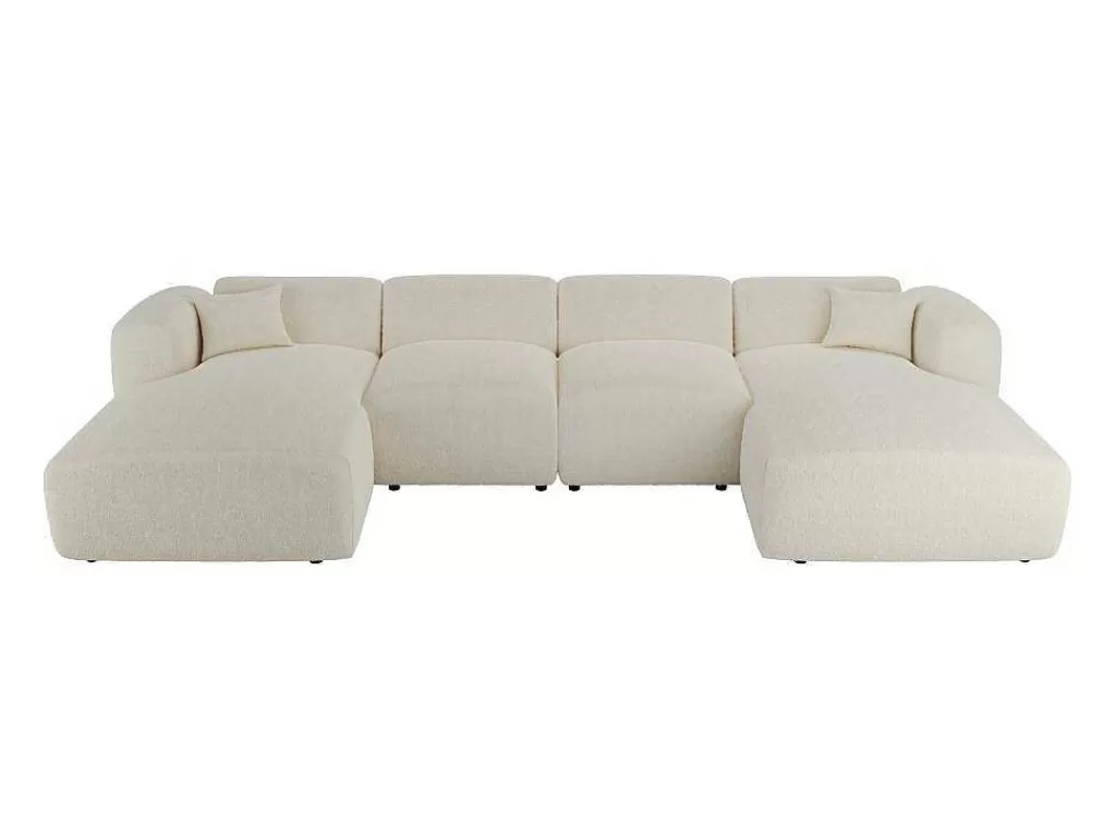Promoções Sofás & Poltronas*Maison Céphy Grande Sofá De Canto Panorâmico Tecido Boucle Branco - Pogni De Maison Cephy