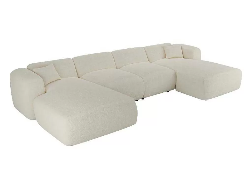 Promoções Sofás & Poltronas*Maison Céphy Grande Sofá De Canto Panorâmico Tecido Boucle Branco - Pogni De Maison Cephy