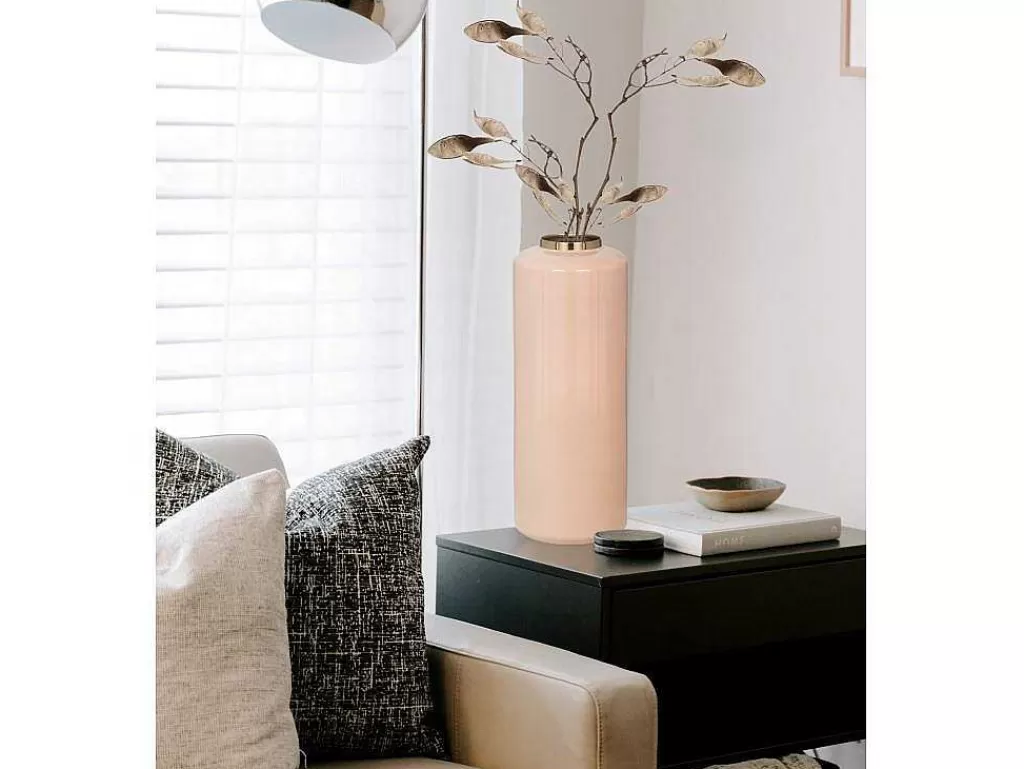 Objeto De Decoração Interior*OZAIA Grande Vaso Em Metal Esmaltado D. 19 X A. 50 Cm Bege E Dourado - Goriat