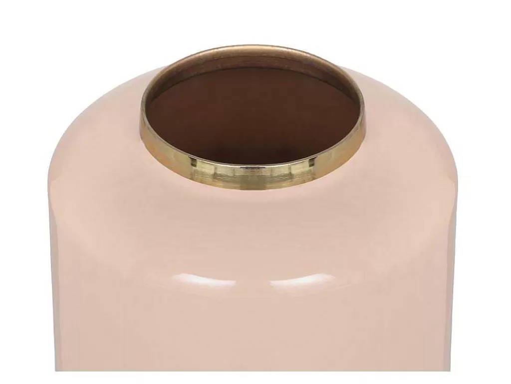 Objeto De Decoração Interior*OZAIA Grande Vaso Em Metal Esmaltado D. 19 X A. 50 Cm Bege E Dourado - Goriat