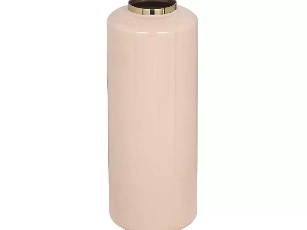Objeto De Decoração Interior*OZAIA Grande Vaso Em Metal Esmaltado D. 19 X A. 50 Cm Bege E Dourado - Goriat