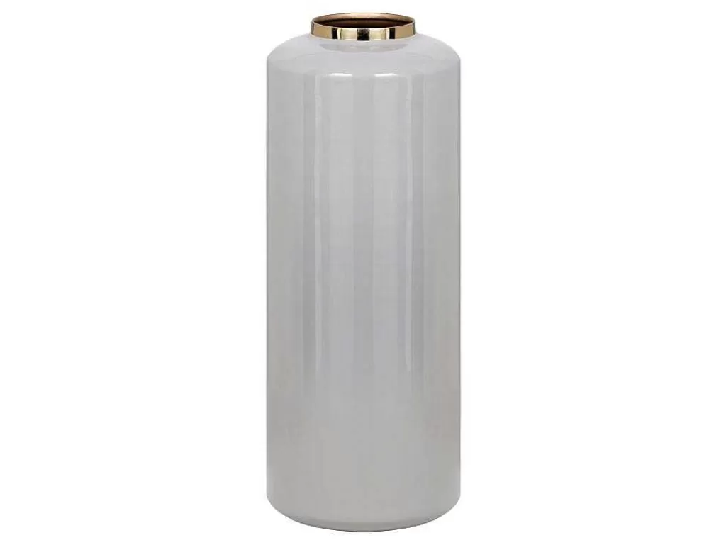 Objeto De Decoração Interior*OZAIA Grande Vaso Em Metal Esmaltado D. 19 X A. 50 Cm Cinzento E Dourado - Goriat